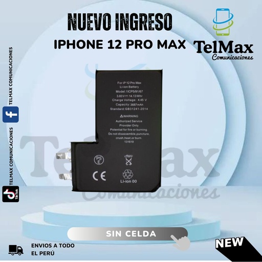 [BI12PMSCO] BATERIA IPHONE 12 PRO MAX (CELDA)(Original)