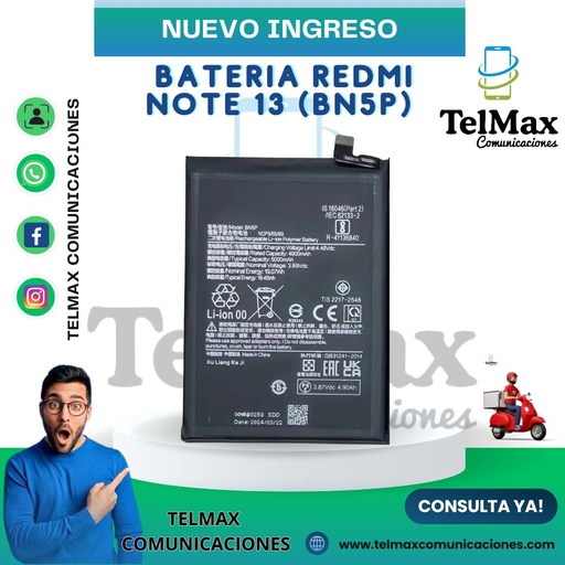 [BRNT13O] BATERIA REDMI NOTE 13 (BN5P) (Original)